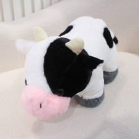 Peluche Vache de la Prairie en Fourrure Noire, Marron, Blanche, 32/42cm, Jouet en Peluche de Haute Qualité, Cadeau pour Enfants