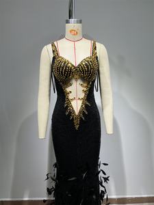 الماس الفاخر اللامع يرى من خلال مثير أسود احتفال حفلة عيد ميلاد ملهى ليلي أنيق مناسبة رسمية طويلة Dres - Product Image 6