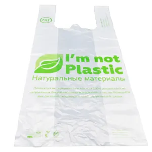 Biopoly eco friendly 100% biodegradable and compostable shopping packaging bags t-shirt bags compost bag with handle