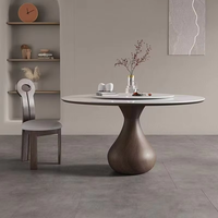 Table à manger en pierre frittée de style nordique moderne, pieds en bois massif en forme de goutte d'eau, pour 6 personnes, mobilier de salle à manger ronde pour hôtel et appartement