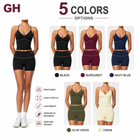 Ensemble de sport pour femme grande taille avec logo personnalisé GH, soutien-gorge de sport à col en V color block et short legging taille haute pour l'entraînement, la gym, la course et le yoga