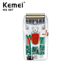 新しいスタイルのUSB充電ブレード電気シェーバーKemei Km-Ng987透明ボディポータブルトラベルビアードシェービングマシン