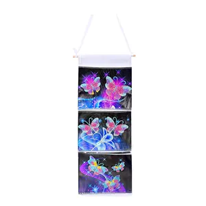 꿈꾸는 나비 다이아몬드 그림 교수형 보관 가방 3 포켓 DIY 모조 다이아몬드 공예 키트 벽걸이 주최자