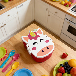 Boîte à lunch portable multifonctionnelle pour enfants, motif fraise, <span class=keywords><strong>sans</strong></span> <span class=keywords><strong>BPA</strong></span>, avec couvercle en PP chauffable, anti-fuite, pour les repas scolaires - Product Image 3