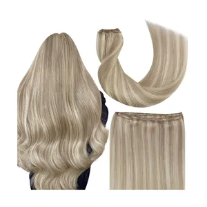 24inch Weft Hair Extensions Human Hair Ash Blonde with Bleach Blonde Machine made Weft