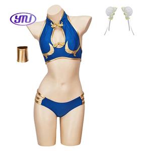 Chun Li maillot de bain Cosplay Costume adulte femmes fantaisie Bikini maillots de bain bandeau perruque tenues Halloween carnaval fête <span class=keywords><strong>déguisement</strong></span> Costume - Product Image 2