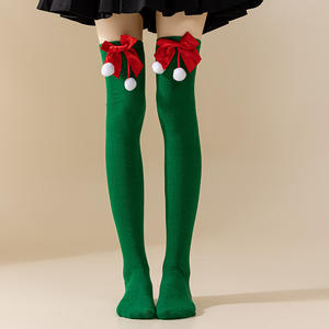 WZ193 Dames Overknee Sokken met Vachtbal voor de Winter, Lange Sokken met Strepen voor Halloween Kerstmis, Europese Stijl - Product Image 5