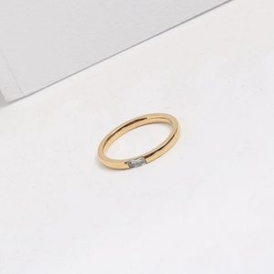 Dainty Waterproof PVD Gold Plated square Cz Crystal <b>Ring</b> Jewelry Stainless Steel <b>Thin</b> <b>Rings</b> - Product Image 5