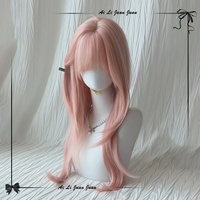 Perruque Lolita rose haut de gamme transfrontalière, coiffure complète pour femme, style petite fille naturelle, double queue de cheval, modification de la forme du visage, fabriquée à la machine