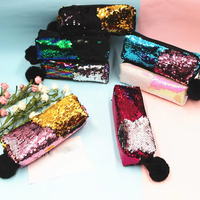 Nouveau Design créatif paillettes double couleur porte-crayon étudiant papeterie maquillage sac femmes paillettes Portable stylo sac de rangement