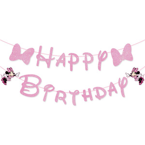 <span class=keywords><strong>Minnie</strong></span> Bow thème <span class=keywords><strong>joyeux</strong></span> <span class=keywords><strong>anniversaire</strong></span> fête décoration fournitures paillettes guirlande papier bannière bruant - Product Image 4
