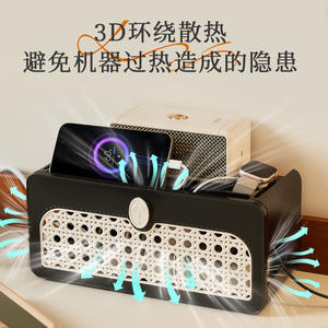 Organizador de cables rectangular de ratán color crema blanco, tipo vertical, con asa para uso en escritorio. - Product Image 5