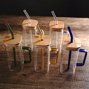 Les nouveaux produits sortent tasse en verre carrée bon marché tasses en verre carrées avec poignée tasses en verre à café transparentes avec poignée de couleur - Product Image 1
