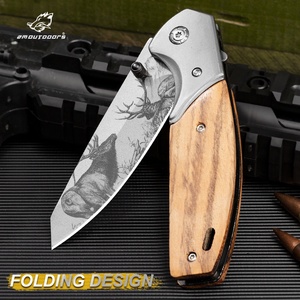 Cuchillo Plegable Multifuncional de Acero Inoxidable Personalizable OEM, para Supervivencia al Aire Libre, Camping, Bricolaje, con Mango de Madera, HK FB116 - Product Image 4