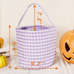 Personalizado Halloween Gingham Decoración Candy Basket Tote Plaid Cubo Bolso de lona para niños Trick Treat Party Regalos de Halloween - Product Image 5