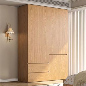 Armoire en chêne massif du sol au plafond, meuble de rangement pour chambre à coucher, design segmenté simple et moderne - Product Image 3