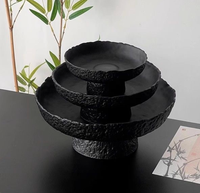 Plateau à fruits sur pied en verre noir à motif solide, design haut de gamme, luxe léger, vintage et minimaliste