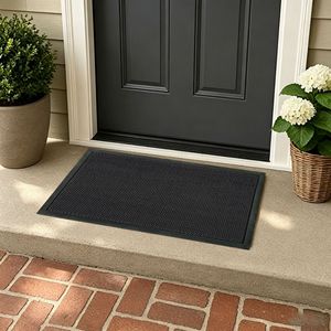 Tapete de Puerta Elástico TPE 3D de Grosor Medio, Rectangular, Antideslizante, con Base de Goma, Estilo Moderno para Exteriores, Color Negro Sólido - Product Image 1