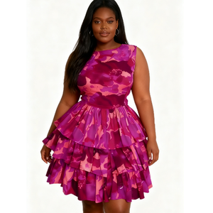 Nouvelles robes plissées courtes à trois couches superposées pour femmes, sans manches, col rond, taille ajustée, tendance - Product Image 2