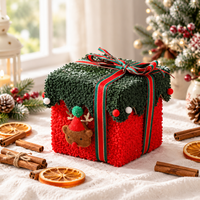 Boîte cadeau de Noël avec nœud en ruban de satin, polaire, 12x12x12cm, rouge, vert, blanc, cube, carré, conteneur de rangement, emballage