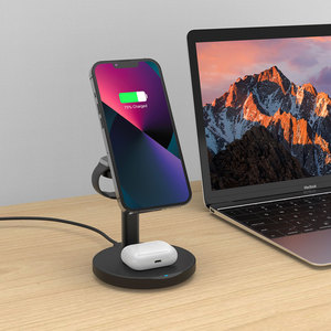 Station de charge sans fil pour <span class=keywords><strong>téléphone</strong></span> <span class=keywords><strong>portable</strong></span> réglable de bureau 10W 15W Chargeur sans fil magnétique 3 en 1 - Product Image 1