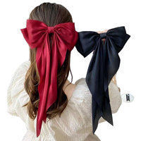 En gros, grandes pinces à cheveux à nœud en tissu satiné couleur unie avec long ruban, accessoires pour femmes