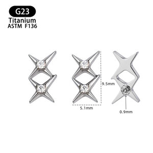 Pendientes <span class=keywords><strong>de</strong></span> <span class=keywords><strong>Titanio</strong></span> F136 ASTM con Zirconia Cúbica, Diseño Vintage <span class=keywords><strong>de</strong></span> Doble Estrella <span class=keywords><strong>de</strong></span> Cuatro Puntas <span class=keywords><strong>para</strong></span> Piercing Corporal, Regalo - Product Image 4