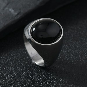 JZ643 스테인리스 스틸 천연석 와이드 볼록 인레이 트렌디 약혼 선물 남성 패션 반지 - Product Image 3