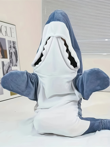 Pyjama <span class=keywords><strong>Kigurumi</strong></span> unisexe à capuche requin dessin animé, en polyester confortable, costume animal adulte pour fête cosplay - Product Image 2