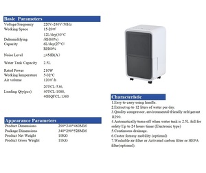 <span class=keywords><strong>Deshumidificador</strong></span> de Aire de 12L/D, Nuevo Diseño, Compresor de Pistón de Bajo Ruido, Purificador de Aire Portátil para el Hogar con Funciones Inteligentes - Product Image 2