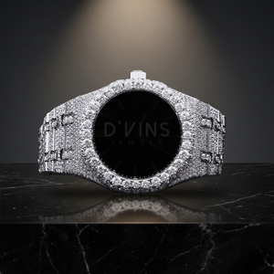 Montre D'VINS JEWELS entièrement sertie de moissanite, en acier inoxydable, mouvement ETA, boîtier de 41 mm, verre saphir, quartz analogique, style hip-hop unisexe, bracelet de 20 mm - Product Image 3