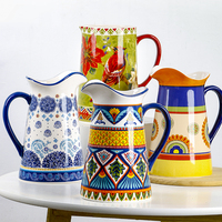 Bouilloire en céramique de style bohème 2000 ml, design unique et écologique, pour consommation directe, compatible lave-vaisselle, vase à fleurs domestique, idéal pour les fêtes