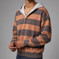Camiseta de rugby a rayas con capucha para hombre, capucha en contraste, media cremallera, estilo oversize, vintage, lavado, jersey de manga larga, ropa urbana, logotipo personalizado