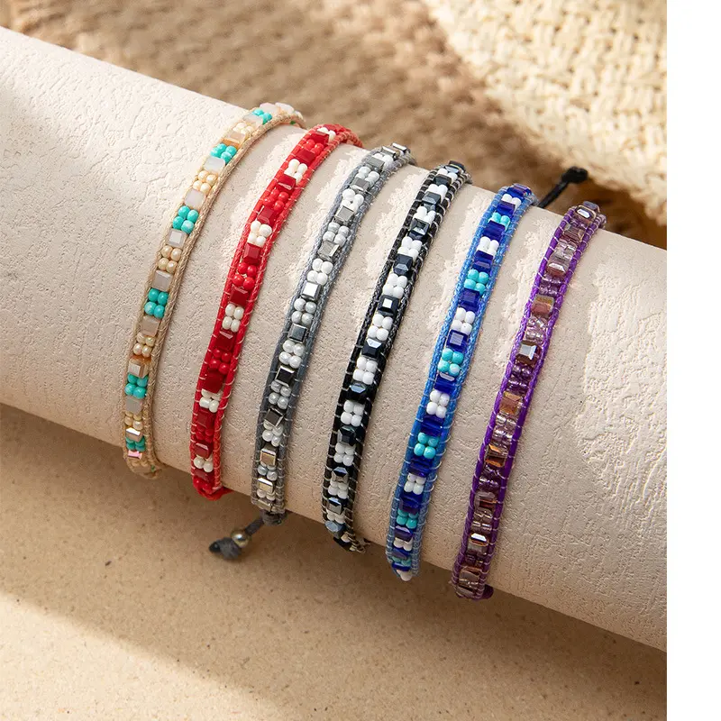 NUORO Bohemian Style Hand-woven Crystal Rice Bead Bracelet Jewelry Gifts Adjustable Hand Rope Miyuki Beaded Bracelets
