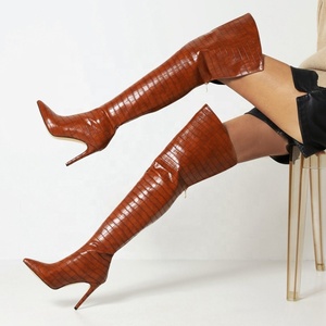 Pointy Toe Back Zip Fashion Winter Over Knee High Boots Fashion Stone Print Thin High <b>Heel</b> Boots Size 43 - Product Image 1