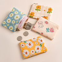 Dompet Mini Portabel Motif Bunga Kanvas dengan Resleting, Tempat Kartu Unisex, Dompet Koin Kecil untuk Pelajar, Tas Koin 2026