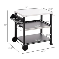 Chariot de table de travail JH-Mech à double étagère pour barbecue chariot de préparation des aliments chariot de salle à manger portable multifonctionnel en acier inoxydable
