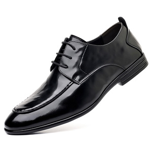 Chaussures habillées en cuir à bout pointu pour hommes, noires, à lacets, décontractées, pour affaires et mariages, épaisseur standard, couleur unie, lacets avant - Product Image 5