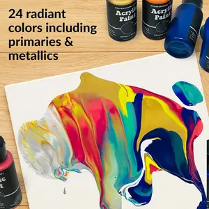 Set seni dan cairan lukisan aliran tinggi, 24 warna Set kerajinan dengan cairan metalik sedang 2 Oz botol akrilik Kit cat penuang