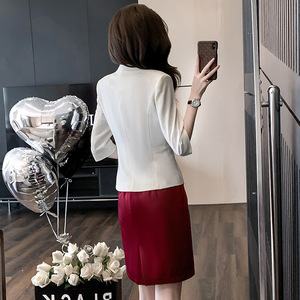 Women's Chiffon Two-Piece Suit <b>Set</b> Half Sleeve Solid Color Red Dress With <b>Blazer</b> 2025 Summer High-End Fashion - Product Image 4