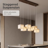 Lustre multi-têtes en albâtre naturel, lumière LED chaude, cadre métallique personnalisé, lampe suspendue pour villa, escalier