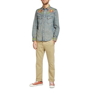 <span class=keywords><strong>Camicie</strong></span> in <span class=keywords><strong>Denim</strong></span> Floreale 100% Cotone con Ricamo Personalizzato, Due Tasche e Bottoni per Uomo - Product Image 2
