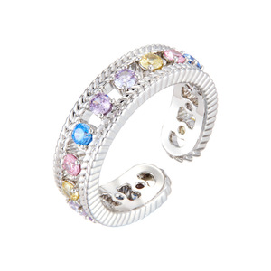 Openwork Woven Pattern Multi Color Zircon Ring Micro Pave Adjustable For Index Finger Party Jewelry - Product Image 5
