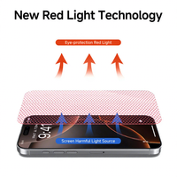 Protector de Pantalla con Filtro de Luz Roja, Anti-rayones, Sin Burbujas, Anti-luz Azul, Película Protectora para iPhone