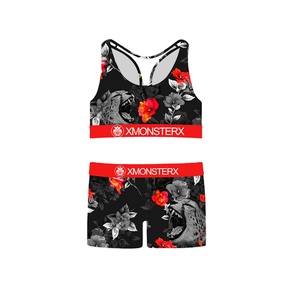 Factory Wholesale Quality Eth Designer Brand Women's Sports Set 2pc Plus Size Bra Short Printed Pattern Women's Underwear <b>Boxers</b> - Product Image 1