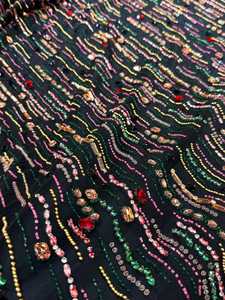 Tela de Encaje con Cuentas de Cristal Elegante con Bordado Floral, Tela de Lujo para Vestido de Noche, Traje de Fiesta, Diseño de Moda - Product Image 2