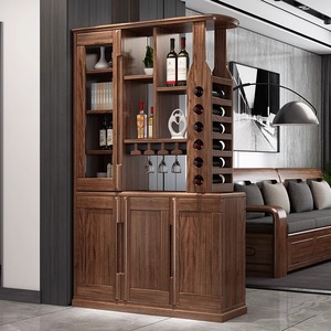 Meuble de salon en bois massif de noyer, style chinois moderne, avec rangement pour vin, cloison de séparation, meuble d'entrée avec étagères et portes - Product Image 2
