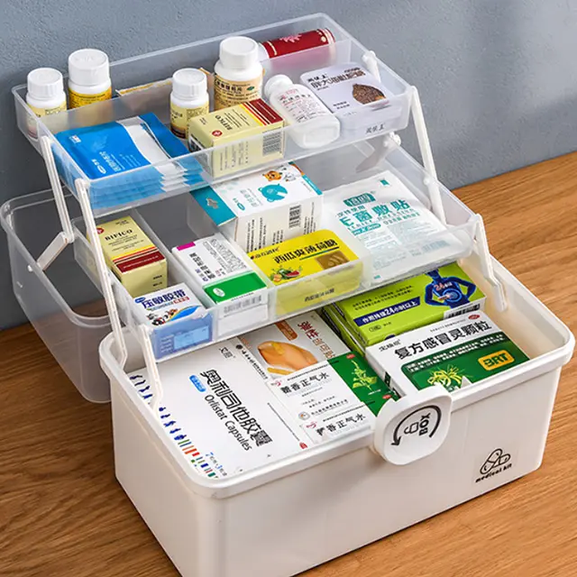 XingYou 가정용 플라스틱 3 단 의료 응급 처치 키트 상자 의학 상자