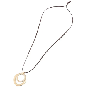 Boho Hammered Double <b>Ring</b> <b>Necklace</b> Adjustable Leather Rope Chain Vintage Long Statement Jewelry for Women SilverGold Tone - Product Image 3