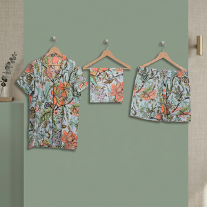 Conjunto de Pijama Corto de Algodón con Cuello Camisero y Botones, Estampado a Mano, Transpirable, para Mujer - Product Image 3